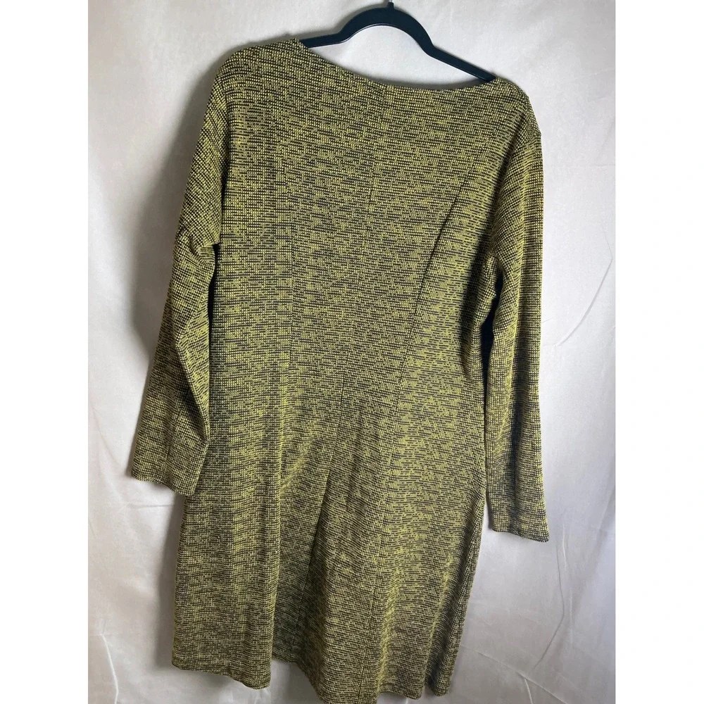 H&M A-Line Dress Womens L Mustard Black Excellent Textured Knit Zipper Pockets